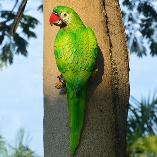 Simulation Parrot Bird Sculpture?Resin Craft Wall Hanging Garden Decoration