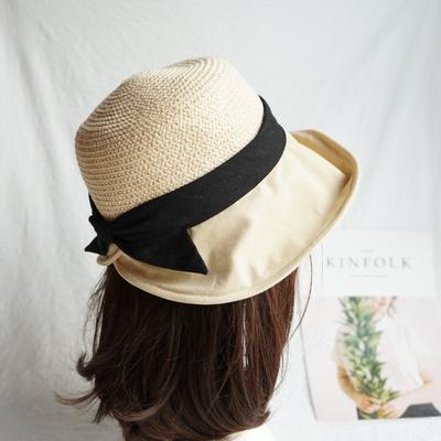 Japanese Japanese Hemp Bow French Elegant Retro Beach Fisherman Straw Hat Folding Summer Women'S Cotton