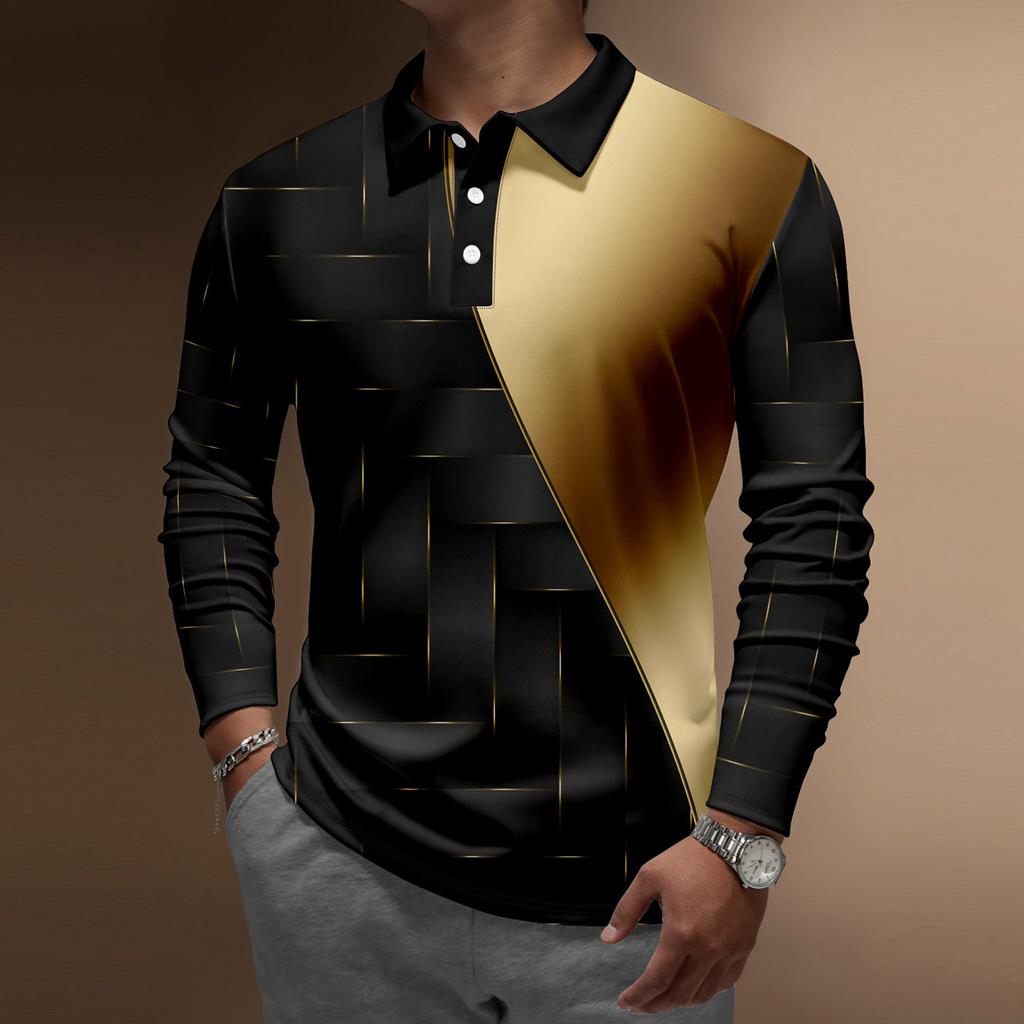 Pánská sportovní košile s klopou a dlouhým rukávem s potiskem pro volný čas