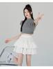 Women's Summer White Ruffle Puff Cake Dress - Ballet-Style High Waist A-Line Midi Skirt