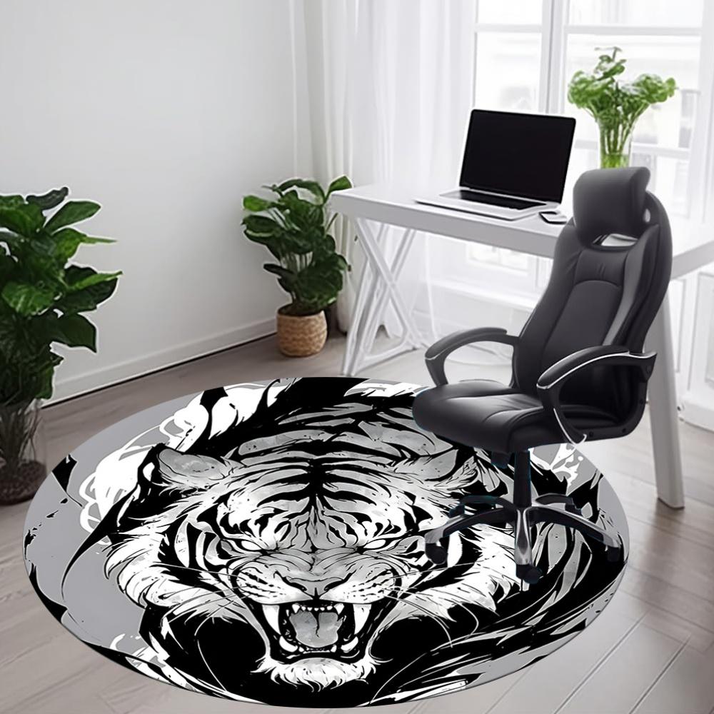 1pc Tiger Wildcat Office Round Area Rug, Under Office Chairs Bedroom Living Room Home Decor, Room Deco