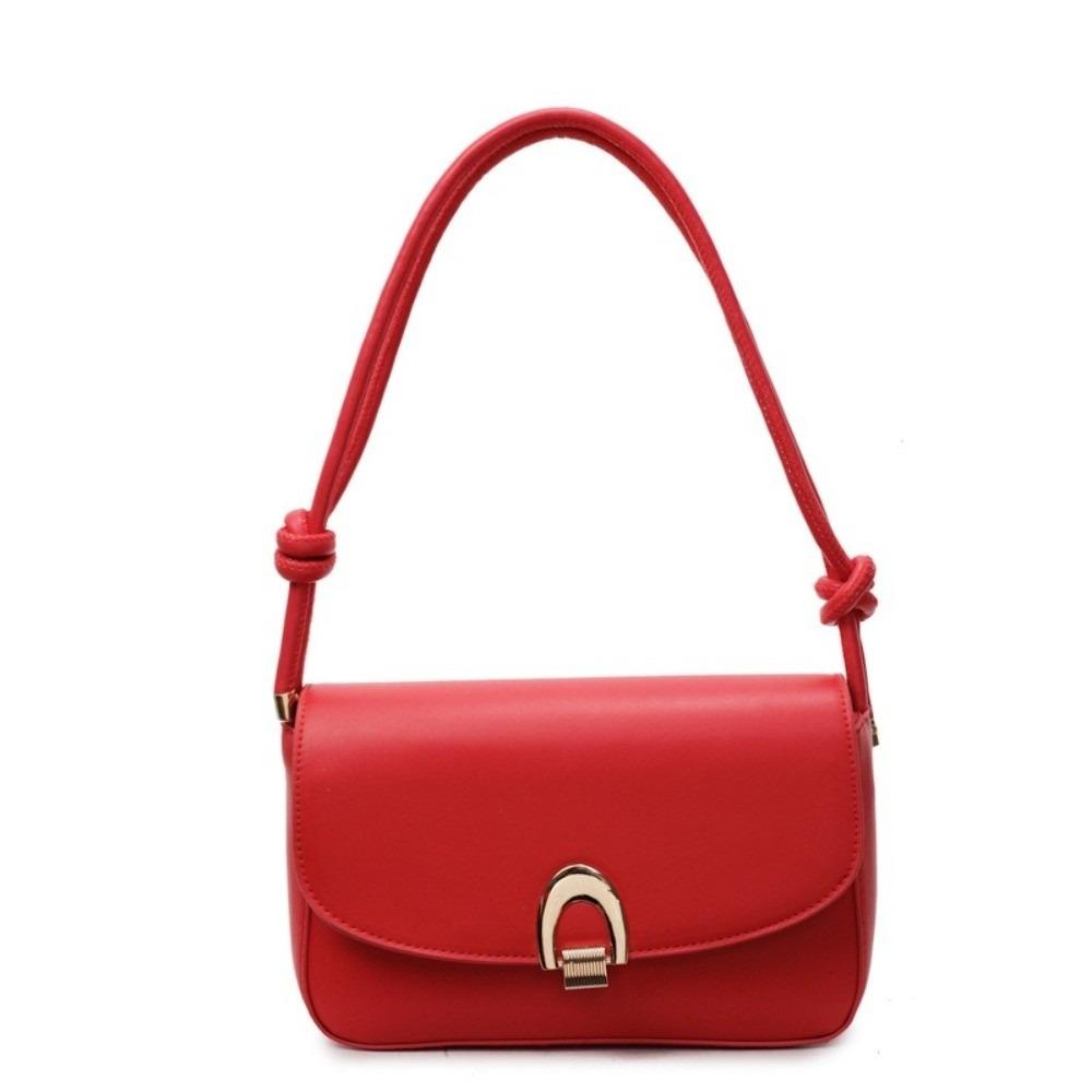 

Vintage Women s Armpit Bag Solid Color PU Leather Handbag Portable Buckle Shoulder Bag Girls красный