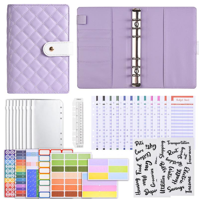 Pastel Grid Softcover Notebook A6 Binder with Zipper Pouch Cash Budget Planner