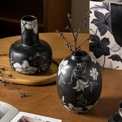 Creative Unique Black Ceramic Vases Home Living Room Desktop Decoration Exquisite Dining Table Flowers Arrangement Vase