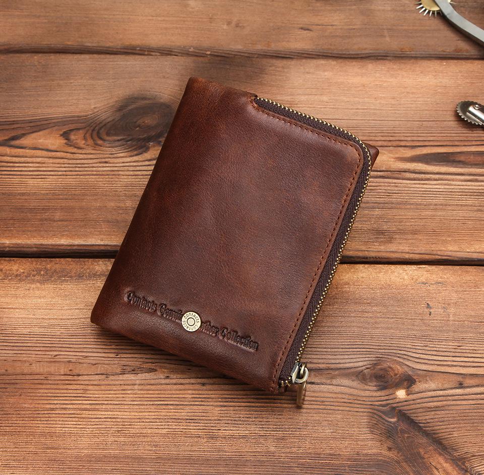 Black Angel RFID Anti-Theft Men's Wallet - Genuine Cowhide, European & American Trend, Zipper Coin Purse.
