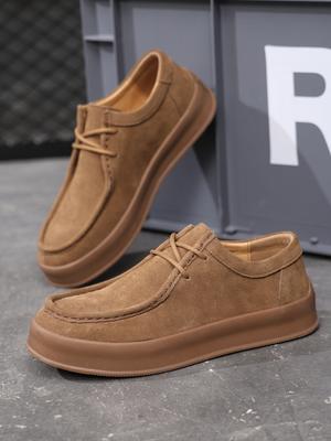 Fashion Men's Casual Shoes Lace-up Cow Suede Genuine Leather Thick Sole Mens Classic Retro British Style Kangaroo Shoe Flats