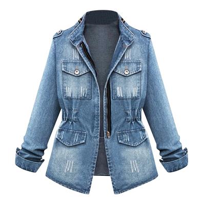Plus Size Casual Womens Ladies Denim Oversize Jeans Chain Jacket Pocket Coat