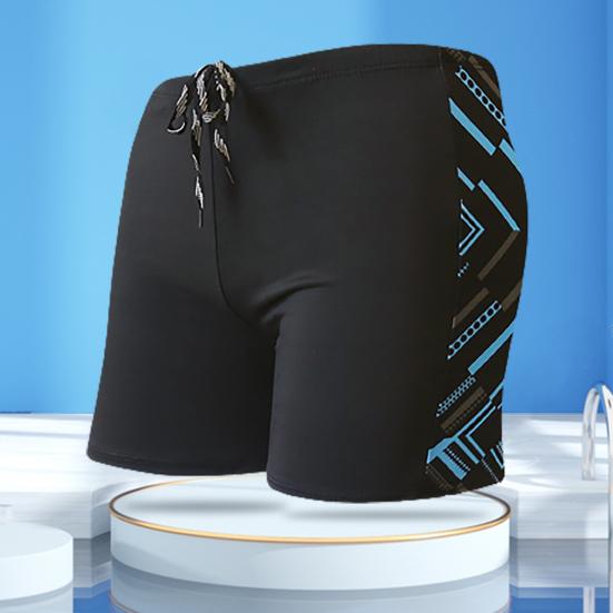 Inner Drawstring Mid-rise Swimming Trunks with Lining Streamlined Design Elastic Waistband Men Shark Print Stitching Swim Shorts Beachwear