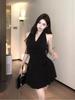 Summer Black Lace Dress - Sexy French-inspired, Pure Desire Style, Slim Fit, Halter Neck, Two-Piece Look