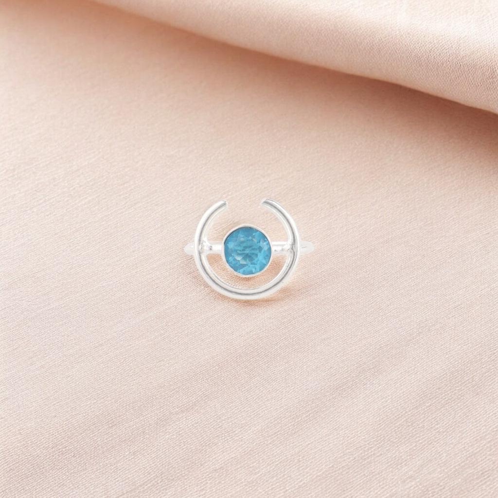 Swiss Blue Topaz Gemstone Ring 925 Fine Silver Handmade Jewelry Gift For Mother RR-54-12