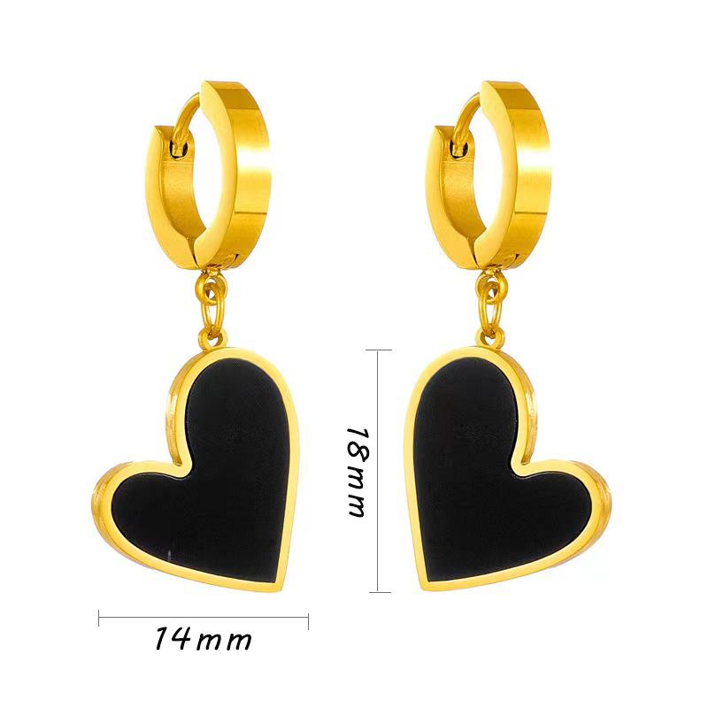 Classic Black Peach Heart Pendant Design Stainless steel Gold Color Earrings 2026 Fashion Jewelry Party Women's Set Accessories