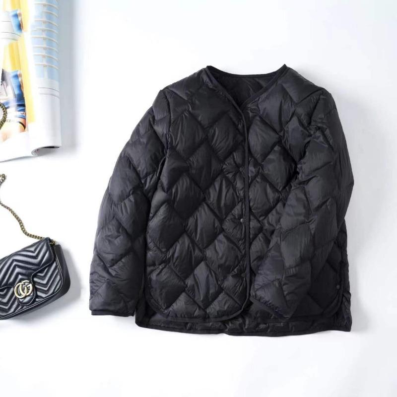 Short Light Women's Down Jacket Rhombus Collarless Autumn and Winter Duck Down Liner Casual Jacket