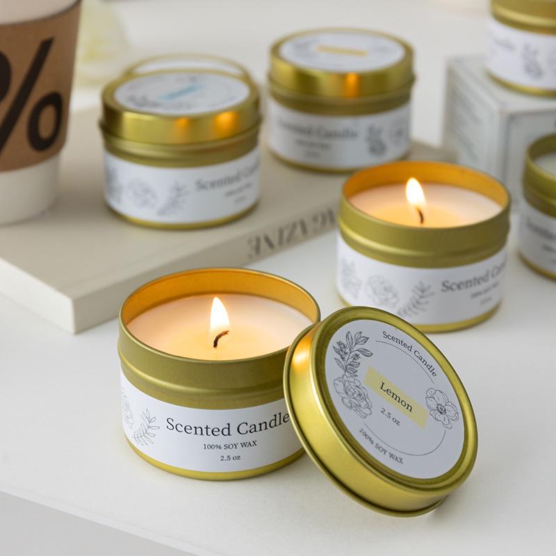 Soy Wax Scented Candle in Gold Tin - Smokeless Aromatherapy Gift Box