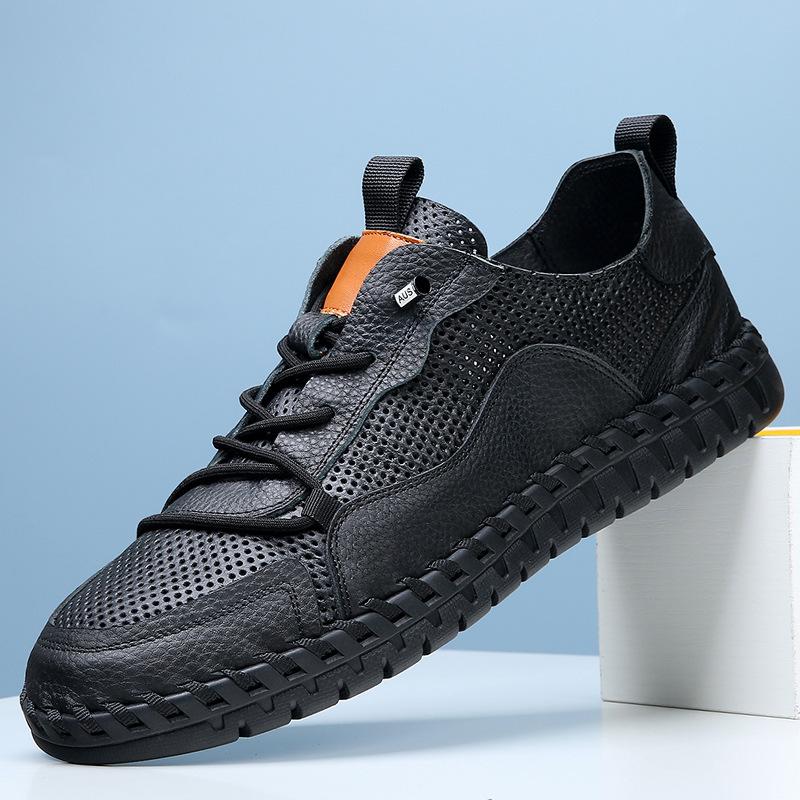 [Rindsleder erste Schicht] Mesh beliebte Herrenschuhe 2025 Sommer atmungsaktiv dünn Herrenleder ausgeschnittene Freizeitlederschuhe