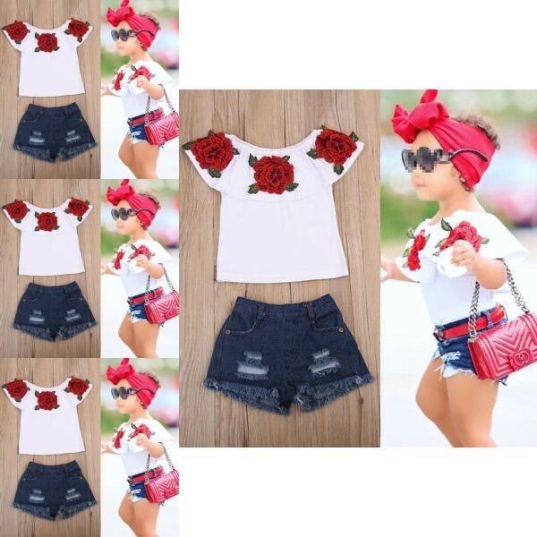Entzückende Kleinkind Baby Mädchen Blumen Oberteile Jeansshorts Outfits Premium Qualität
