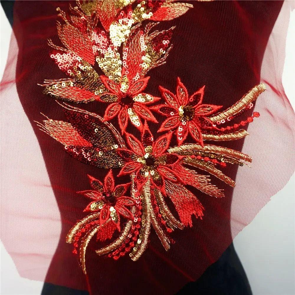 DIY Sequined Embroidery Patches Lace Trims Mesh Lace Fabrics Applique  Wedding Gown Decoration DIY