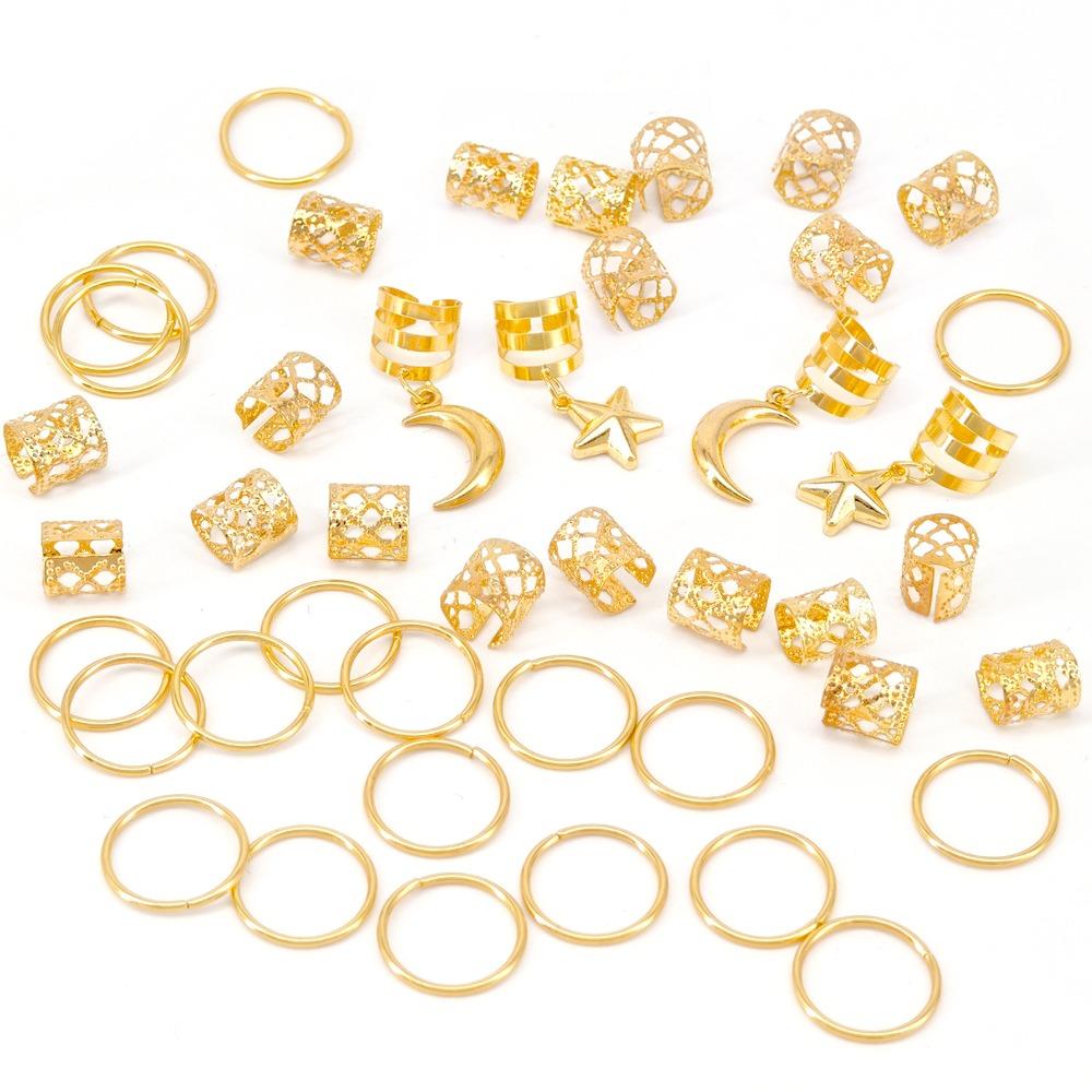 

44pcs Stars Moon Hollow Out Hair Ring Dread Locks Hair Braid Tubes Dreadlocks Beads Women Style 2