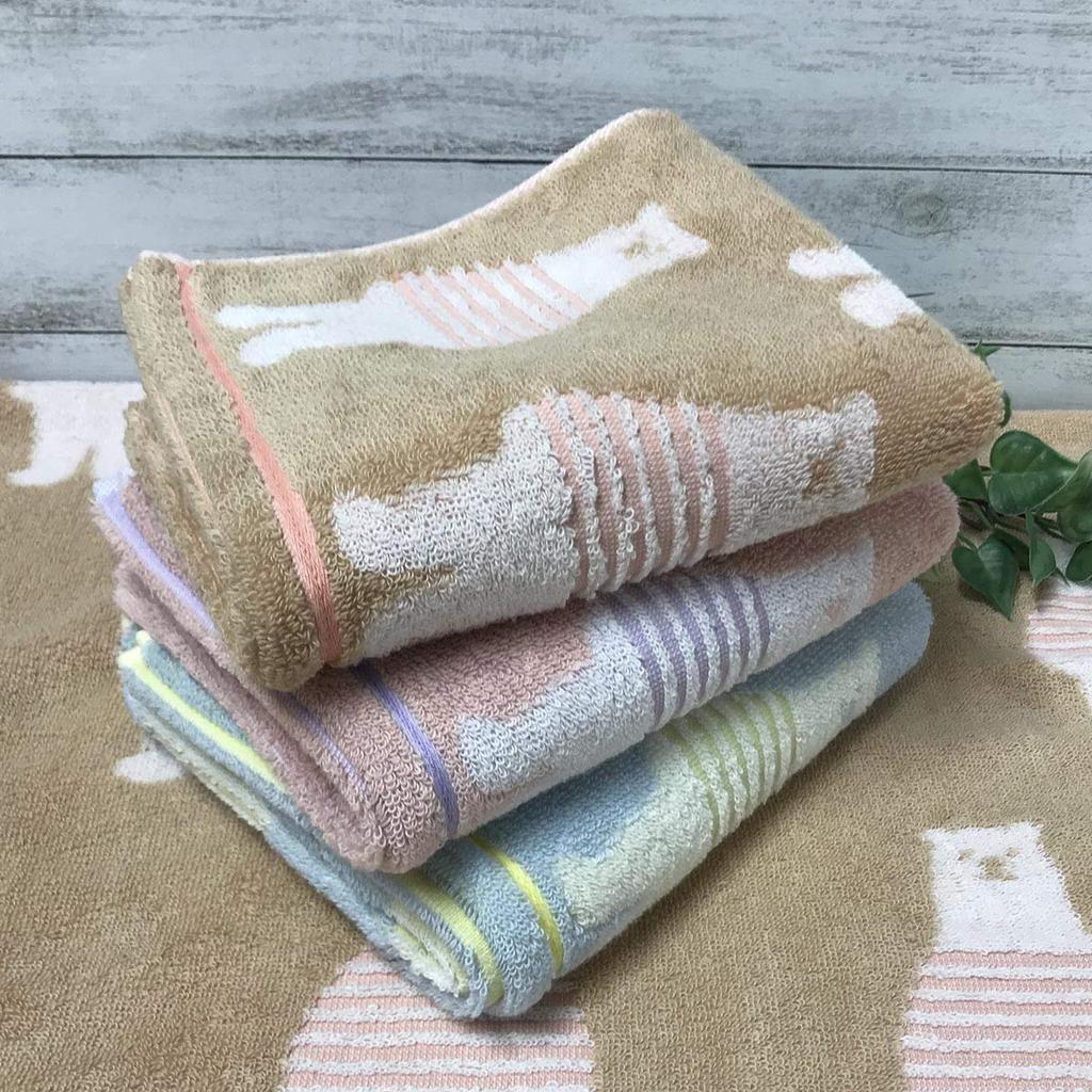 Imabari Towel Face Towel Cotton Set of 3 Border Bear Pattern 34x80cm (3 Color Set)