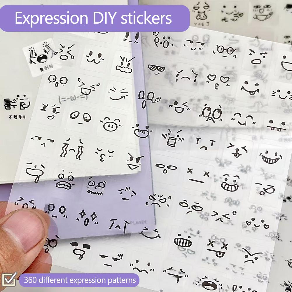 10pcs Cute Expression Scrapbook Sticker Korean Fashion Transparent Emoticon Journaling Sticker DIY Decor Sticker Kid Gift