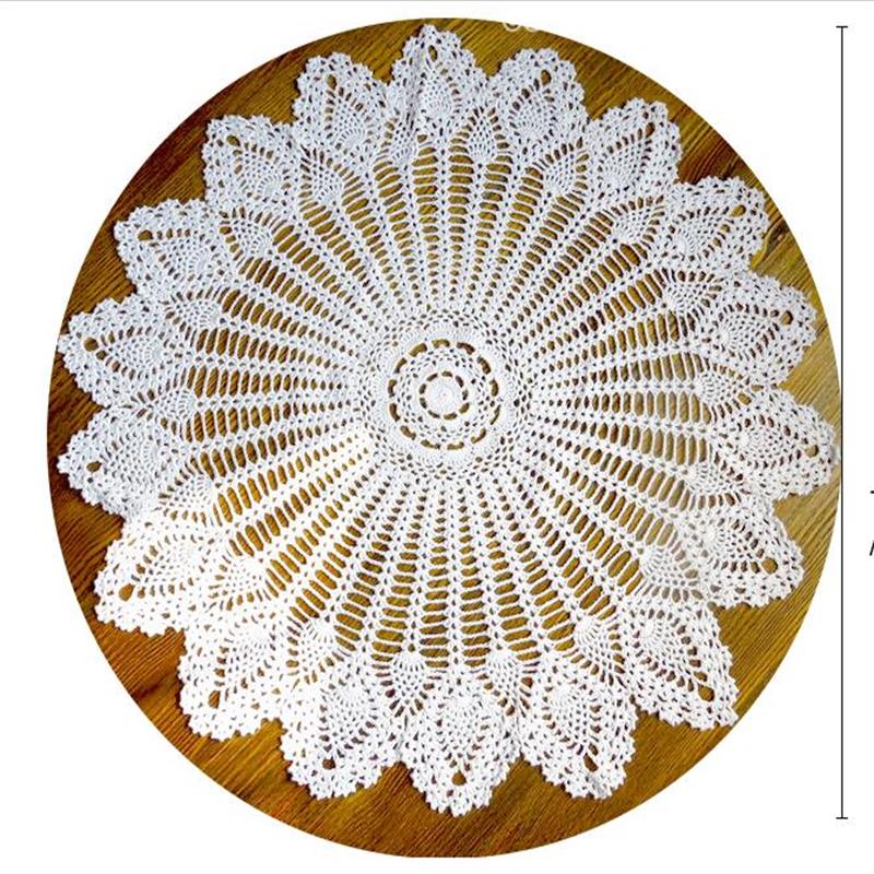 Vintage Handgemaakte Haak Katoen Kant Ronde Tafelkleed Placemat Shabby Chic Decor 70 80 90 CM 80cm wit