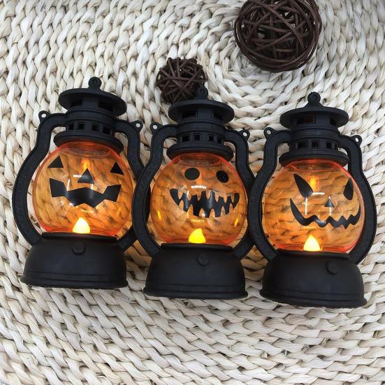 Halloween Pumpkin Lantern Spooky Pumpkin Lamp with LED Candle Vintage Decorative Pumpkin Light for Festive Party Porch Mantel Decoration