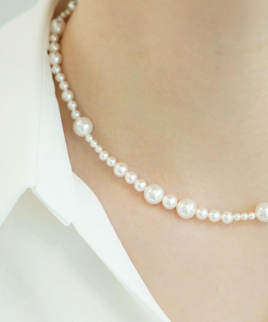 Alleun Swarovski Pearl Bead Necklace Silver 925 Asymmetrical