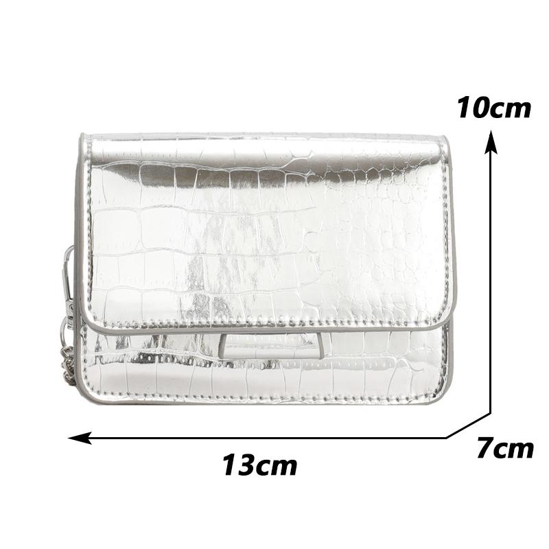 Vintage Dámska Strieborná kabelka Crossbody Luxusné Dizajnové Malé kabelky cez rameno Módne zlaté Mini štvorcové Roztomilé Pu kožené kabelky