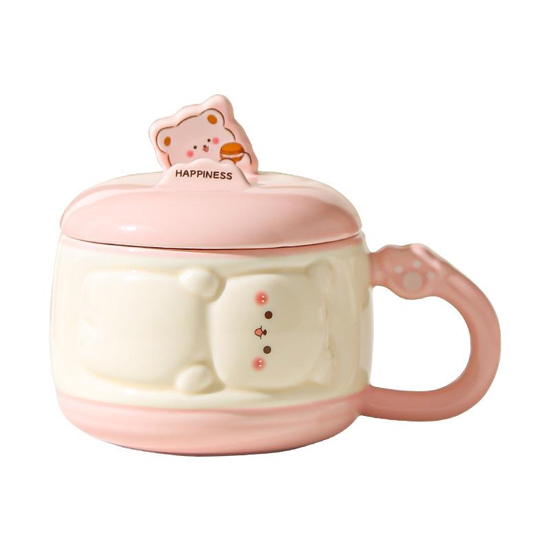 Cute Girl Cartoon Chubby Ceramic Mug with Lid Mobile Phone Stand Cup Birthday Gift Water Cup Souvenir