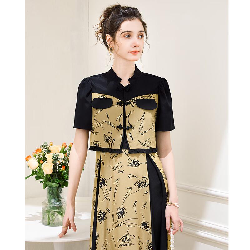 Tuhuang New Chinese Style Silk Print Short Sleeve Blouse XL