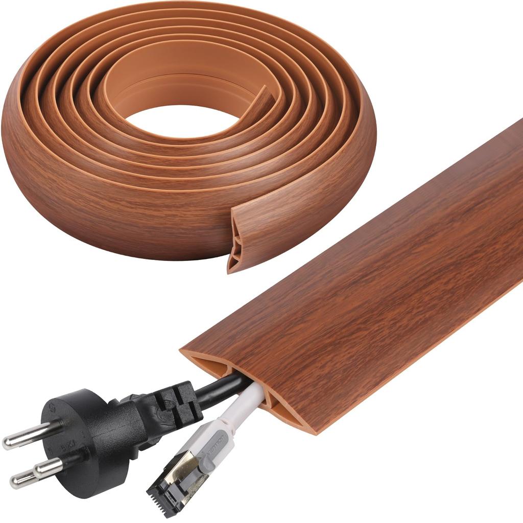 10-Foot Floor Cable Cover for Home Office Hides Extension Cords and Protects Cables with Built-In Storage Cavity Brown Cord Organizer for Living R