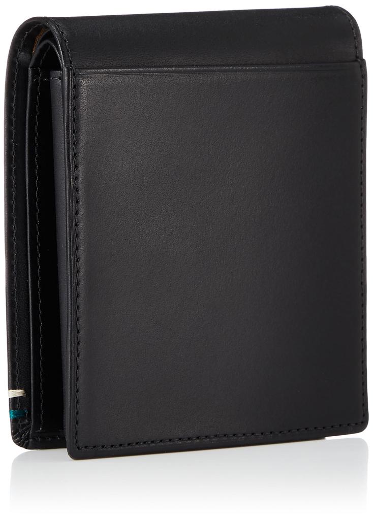 Katharine Hamnett London VEGA (Vega) Premium Japanese Cowhide Leather Bifold Wallet with Card and Coin Pockets, Antique-Style Cotton, 490-52102, Black