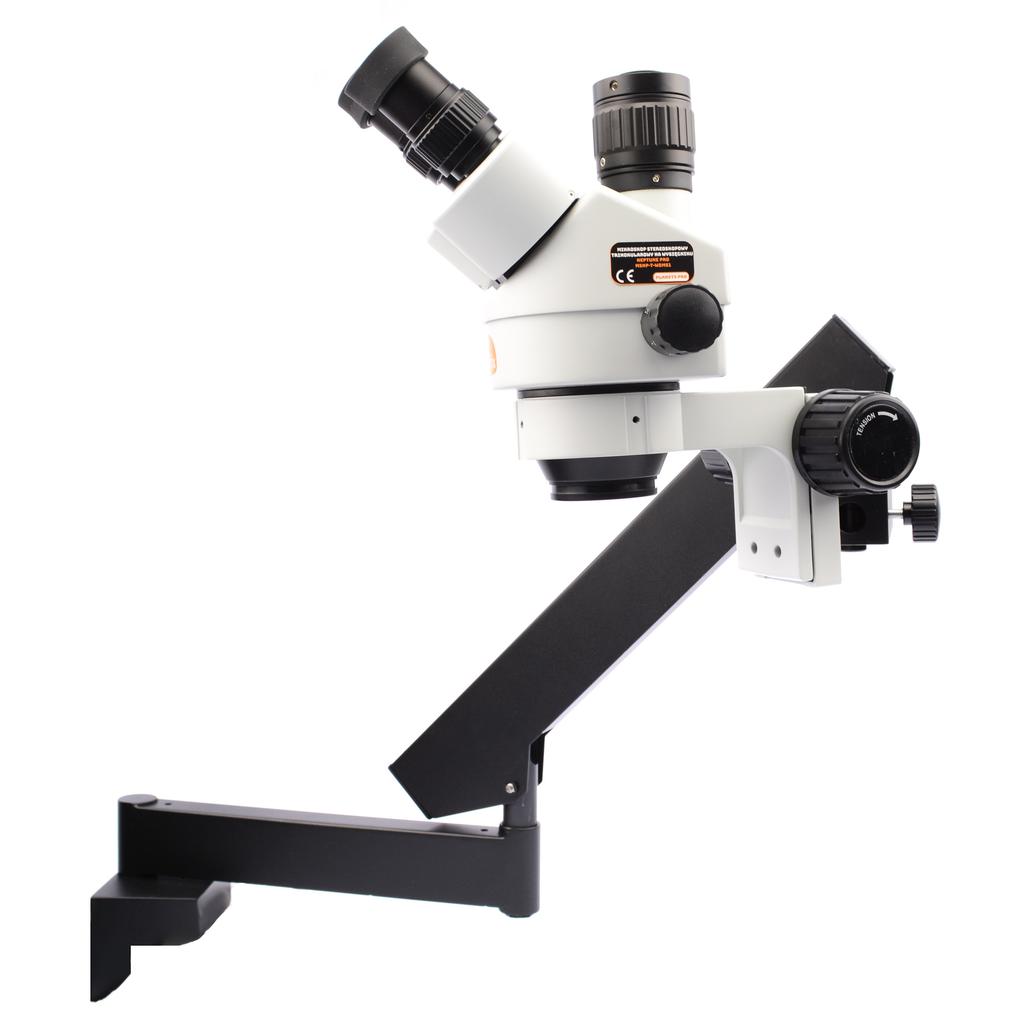 Rosfix Mikroskop Stereoskopowy Trinokularowy Neptune Pro MSNP-T-WDMS1 – Zakres Zoomu 7x-45x | Wysięgnik | Oświetlacz 56xLED I Soczewka 0,5x