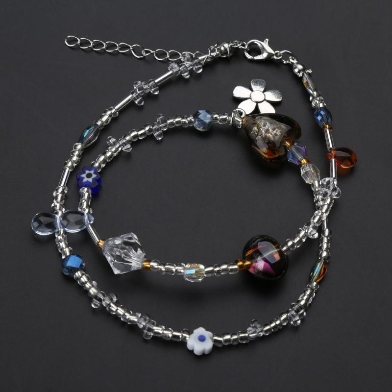 Dainty Acrylic Flower Necklace Elegant Crystal Beaded Chain Choker Necklace Wedding Jewelry Women Flower Sweater Chain