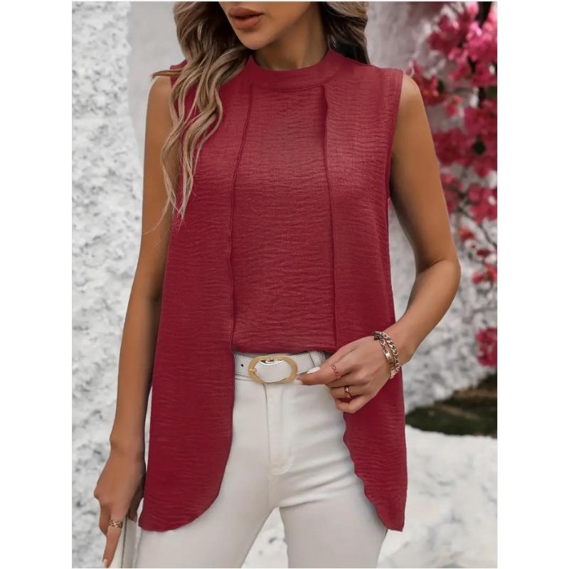 

IHUASU Fake Two Shirt Design Sense Stitching Shirt Top L бордовый