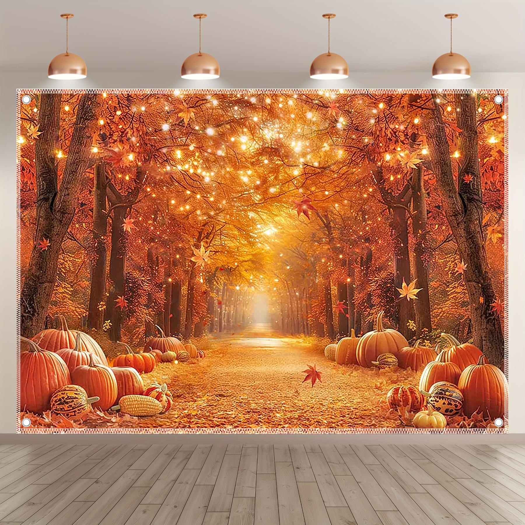 Festival autumn forest photo background: polyester, Thanksgiving pumpkin, maple leaves, party photography background 100x150cm