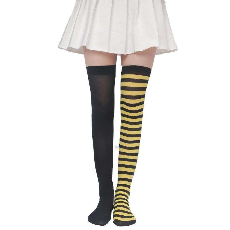 Striped Over Knee Long Socks Christmas Halloween Asymmetrical Colorblock Patchwork Thigh High Stockings for Women Girls