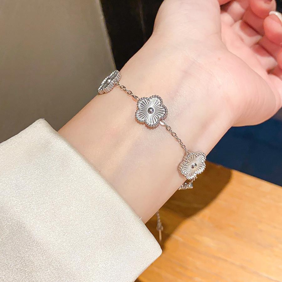 Elegant Silver Floral Stainless Steel Bangle With Electroplated Finish For Daily Wear