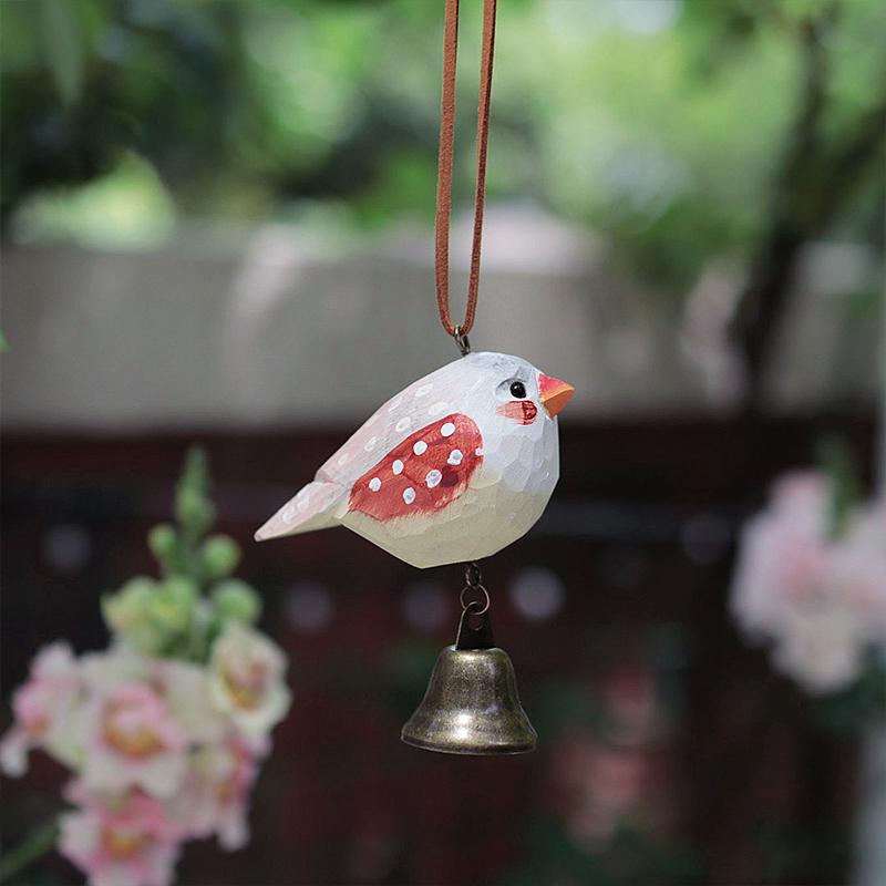 Rustic Handmade Wooden Bird Wind Chime Hanging Pendant Hand Carved Ornament Home Garden Decoration Gift