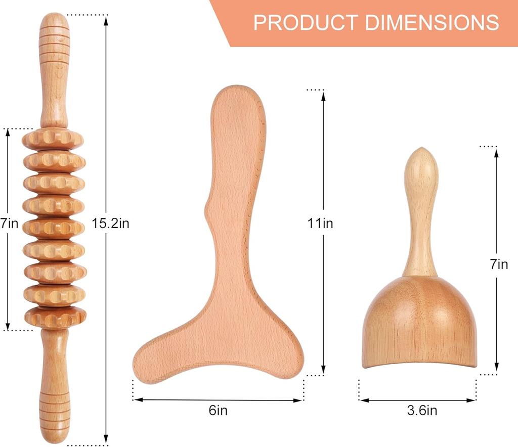 Wood Therapy Massage Tools 3-in-1, Lymphatic Drainage Massager, Wooden Massager for Maderoterapia, Anti-Cellulite, Body Sculpting & Contouring