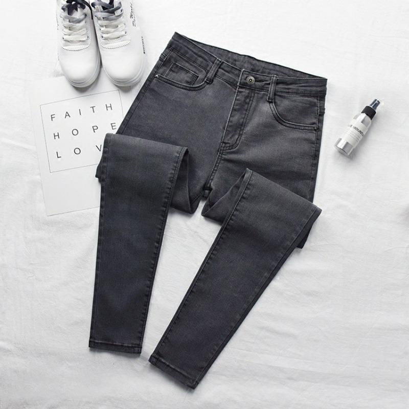 Autumn and Winter New Black Velvet Jeans Female Slim-fitting High-waisted Slim-looking High-smoky Gray Tight Pants