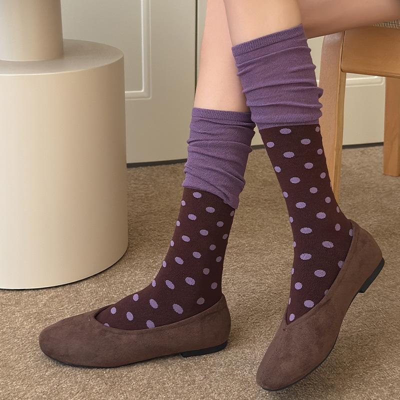 Vintage Color Blocked Dots Women Socks Autumn Winter Knitted Cotton Elastic Long Socks Women Polka Dot Japanese Cute Socks