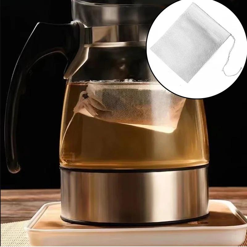 100Pcs Disposable Teabags Non-Woven Fabric Tea Filter Bag for Spice Tea Infuser with Draw String Filter Paper for Herb Loose Tea