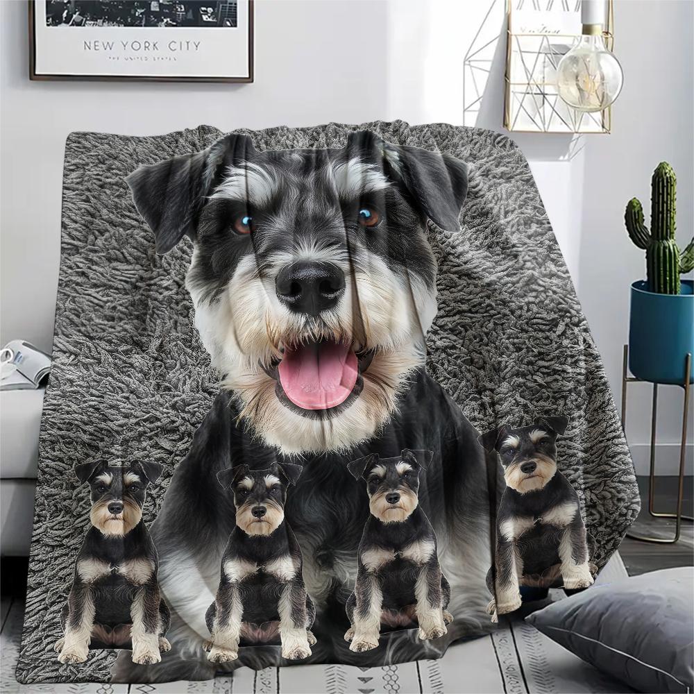 1Pc Yorkshire Terrier Schnauzer Print Flannel Blanket, High quality Comfortable for All Seasons, Home Decor, Warmth and Comfort, Perfect for Gifts