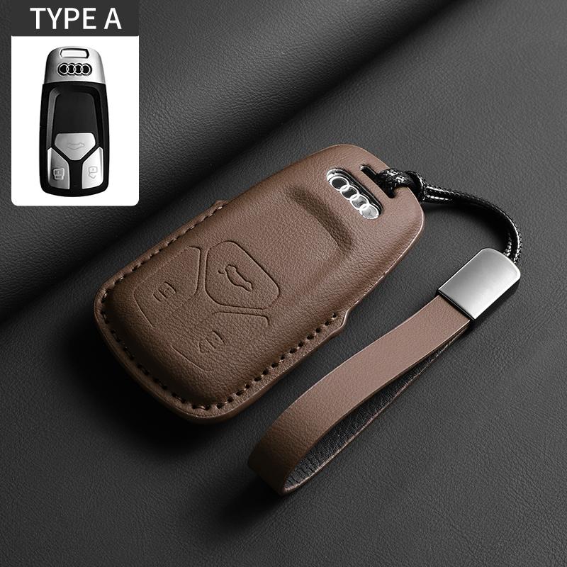 Leather Car Key Case Cover For A4L A5 Q7 TT TTS A3 A4 B9 A6 A7 4K A8 E-tron Q5 Q8 C8 D5 SQ8 Car Keychain Accessories