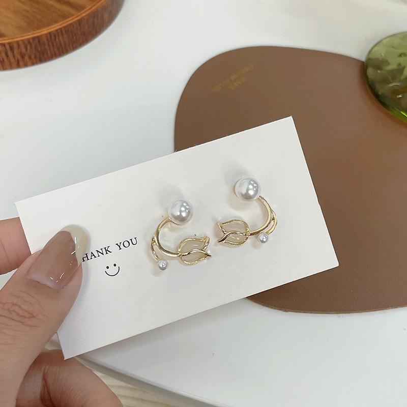 

Французские дизайнерские серьги-пусеты из серебра S925 с жемчугом и тюльпанами для женщин - Универсальные и модные