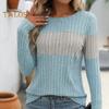 Dámské topy s kulatým výstřihem, dlouhým rukávem, barevný blok, žebrované pletací topy, volný střih, ležérní, svetrové topy, denní nošení