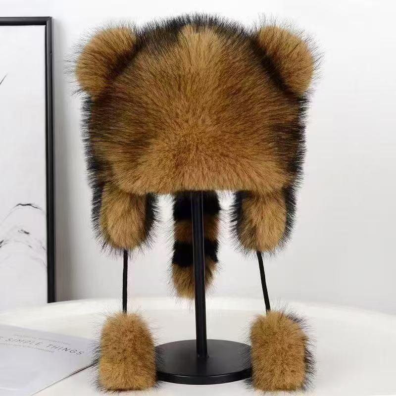 Winter Plush Lei Feng Hat with Raccoon Fur: Windproof, Cold-Proof Ear Protection & Cute Fox Ears