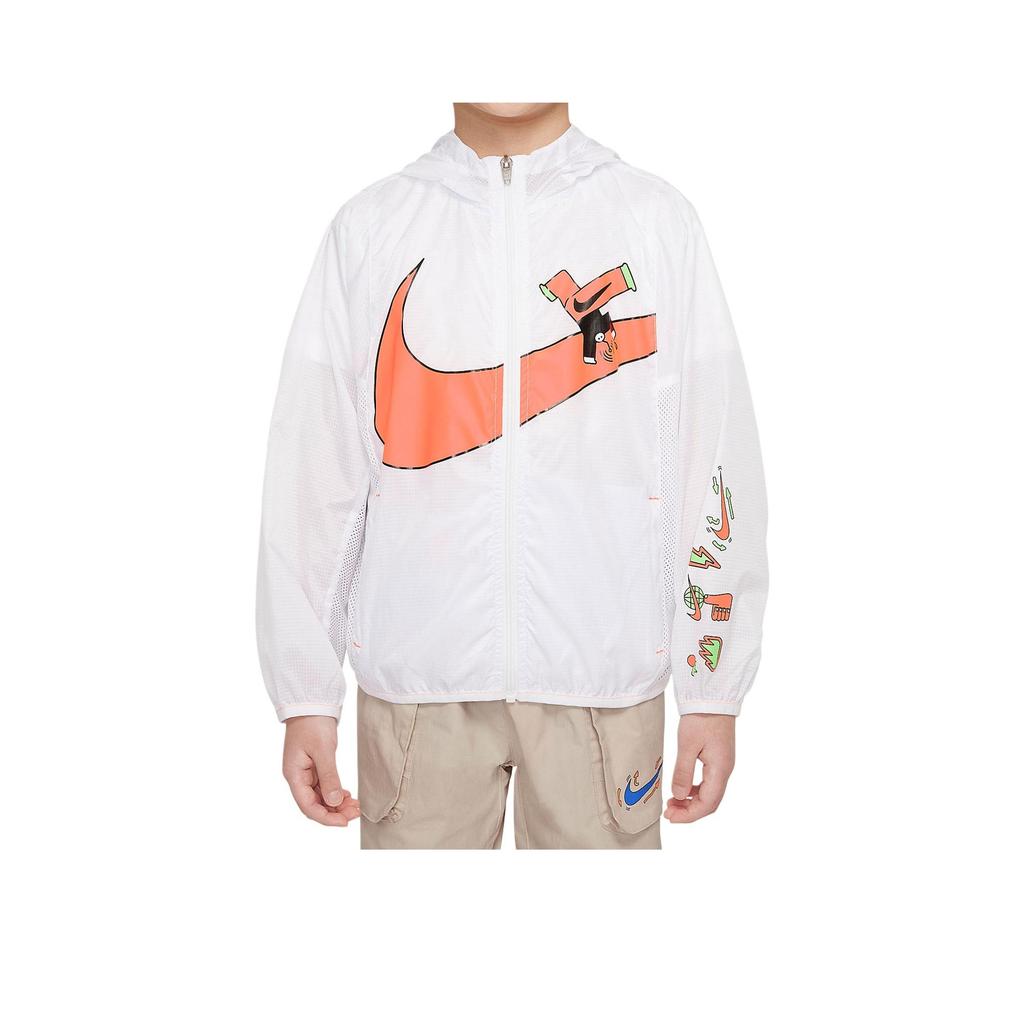 Nike Jacket Printed Logo Solid Color Breathable Hooded Kids Jackets White DX7482-803