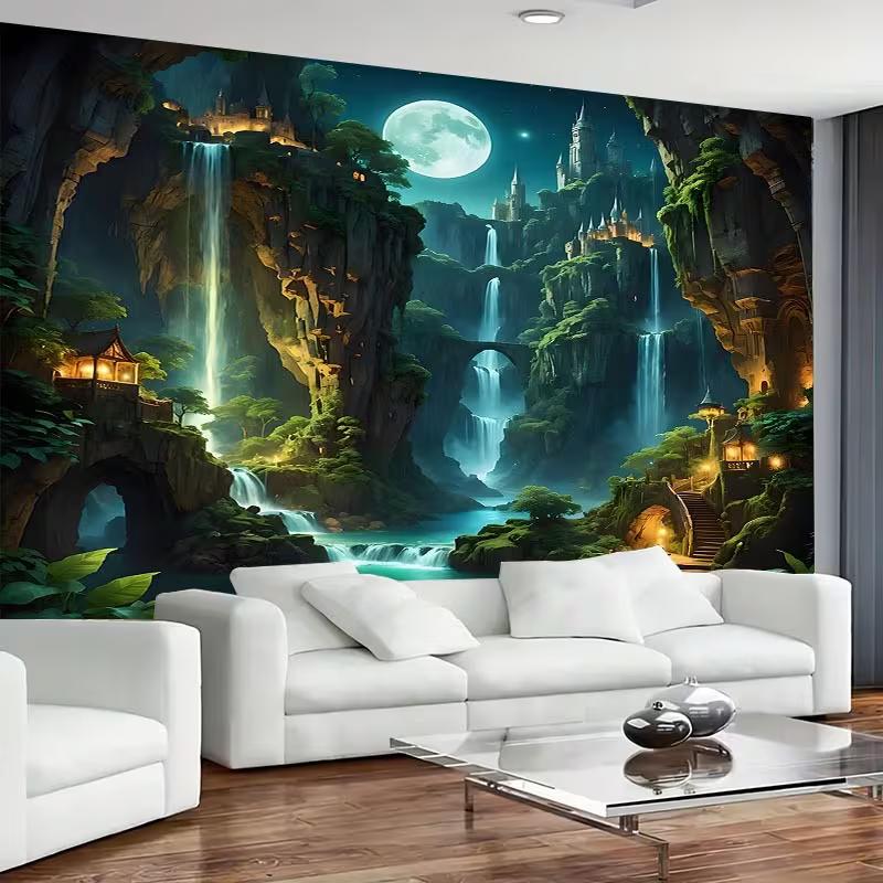 2D Enchanted Castle Tapestry for Bedroom Living Room Fantasy Decor