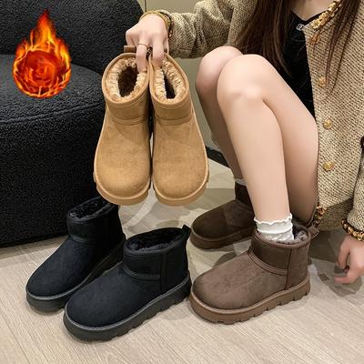 Damen Übergröße mittelhohe weiche Sohle erhöhend Winter warm Fell eins rutschfest Schneestiefel Plüsch gefütterte Stiefeletten Outdoor-Sport Baumwollstiefel